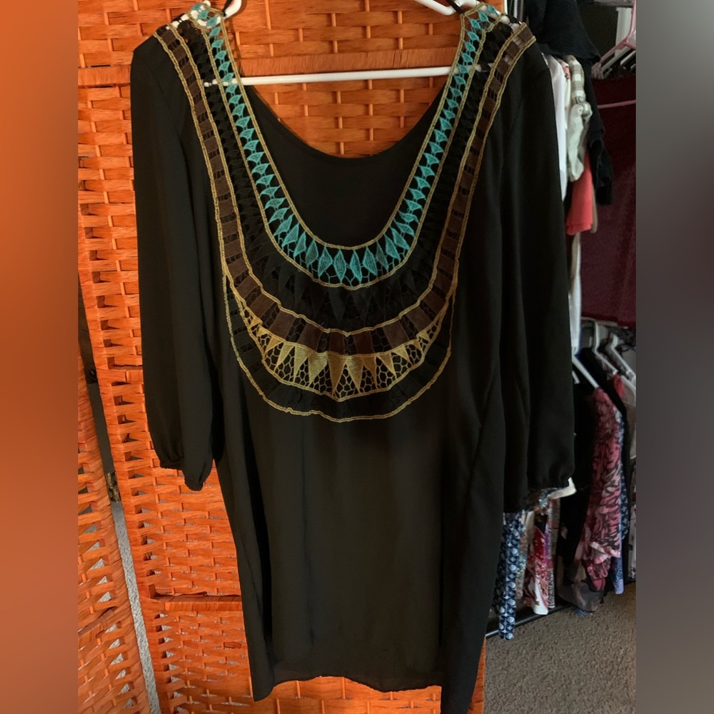 Black and Gold Embroidered Swim Coverup
